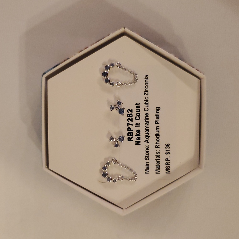 Bomb Party Aquamarine Cubic Zirconia Rhodium Plated Earring Set